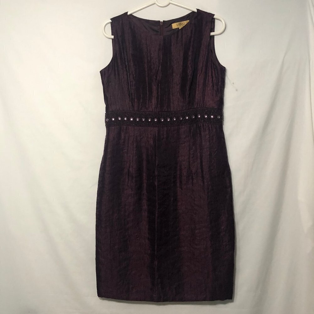 KASPER Women Sleeveless Beaded Waist Burgundy Satin Dress      Size 10